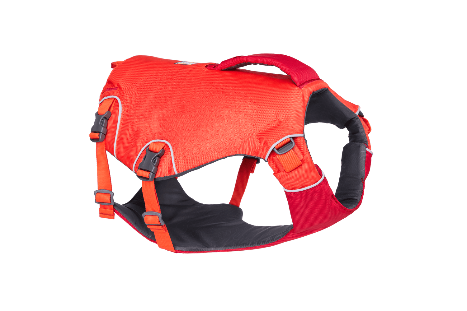 Ruffwear - Confluence Life Jacket in red shown from side angle, highlighting adjustable straps and durable construction for dog water safety.