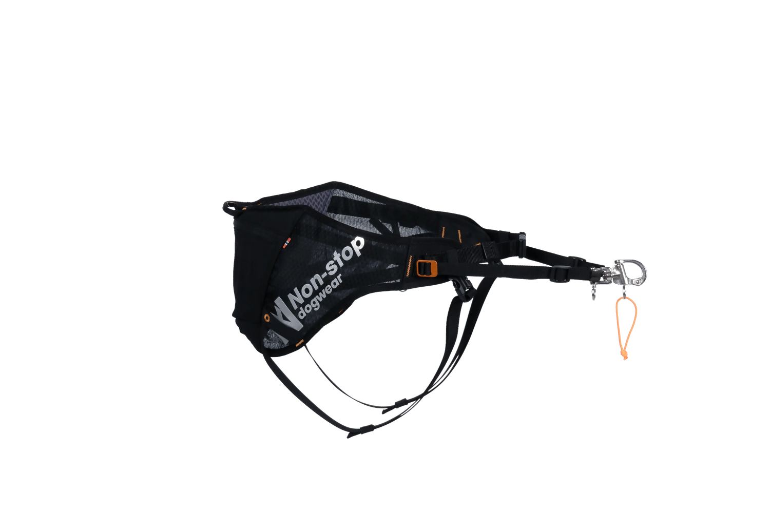 Side view of Non-stop dogwear Loype Belt Pro skijoring belt with durable straps and carabiner, designed for high-performance dog sports.