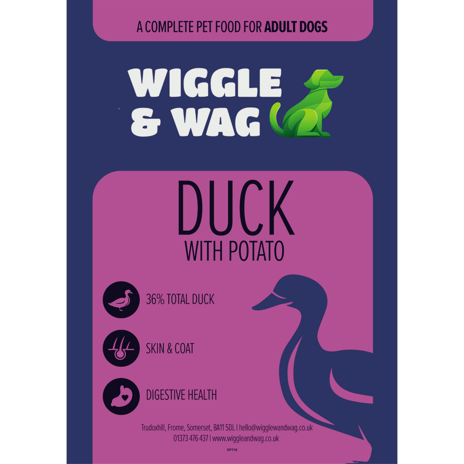 Wiggle and Wag Duck With Potato, Complete Adult Dog Food