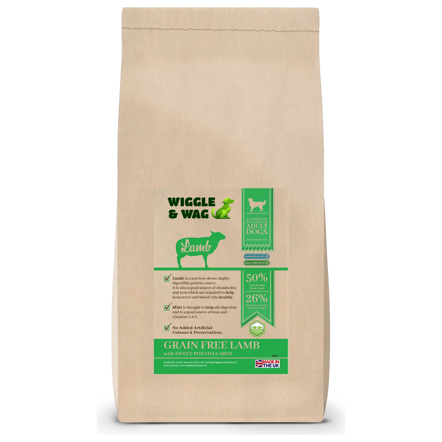 Wiggle and Wag Grain Free Lamb, Sweet Potato & Mint, Complete Adult Dog Food