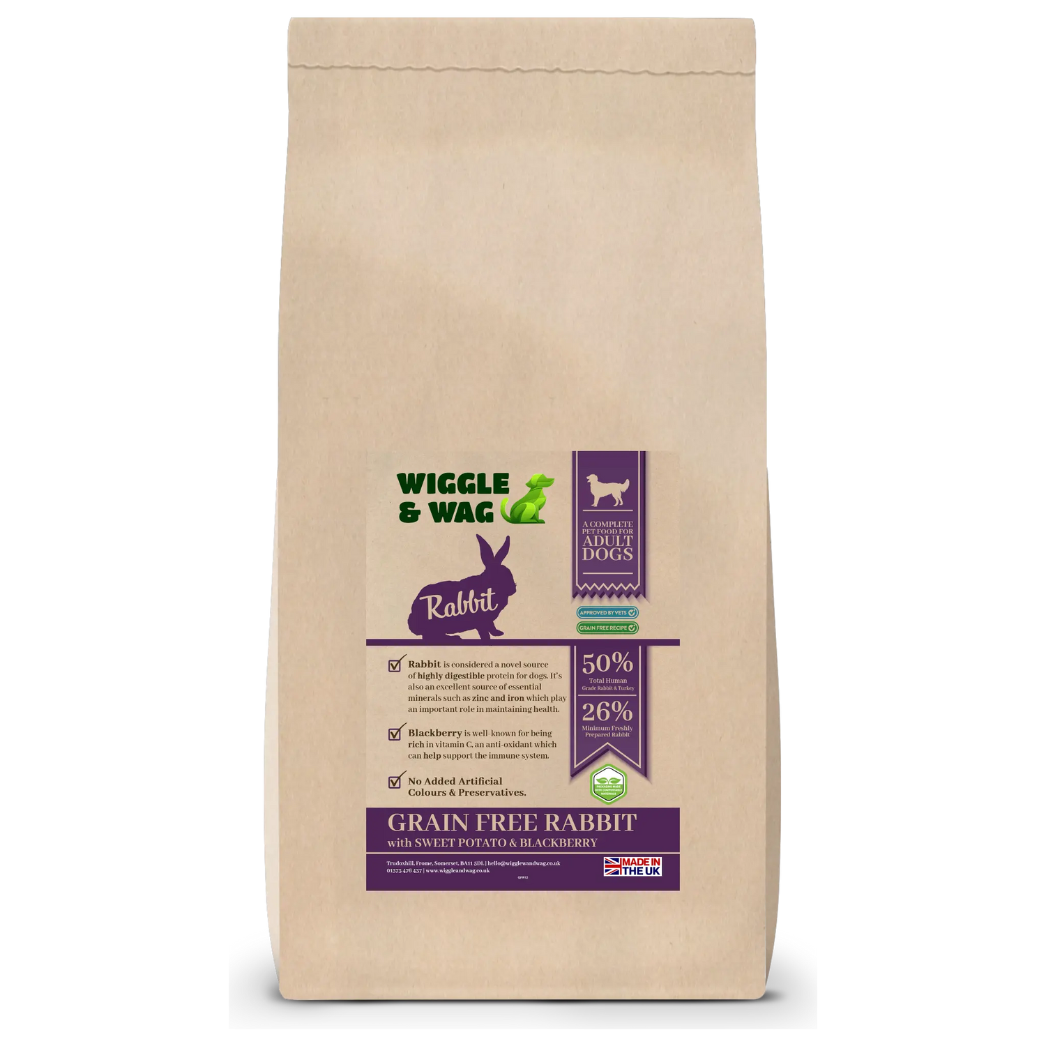 Wiggle and Wag Grain Free Rabbit With Sweet Potato & Blackberry Complete Adult Dog Food