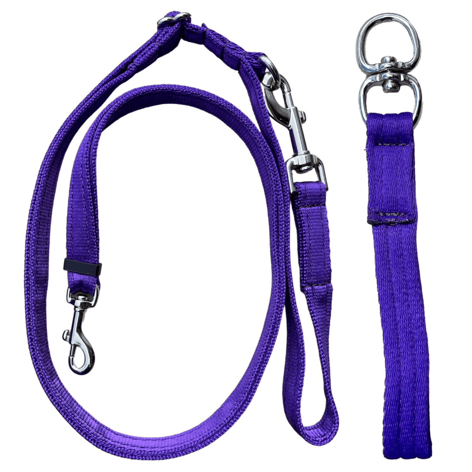 Adjustable Double Ended Dog Lead With Sliding Swivel Handle - Purple
