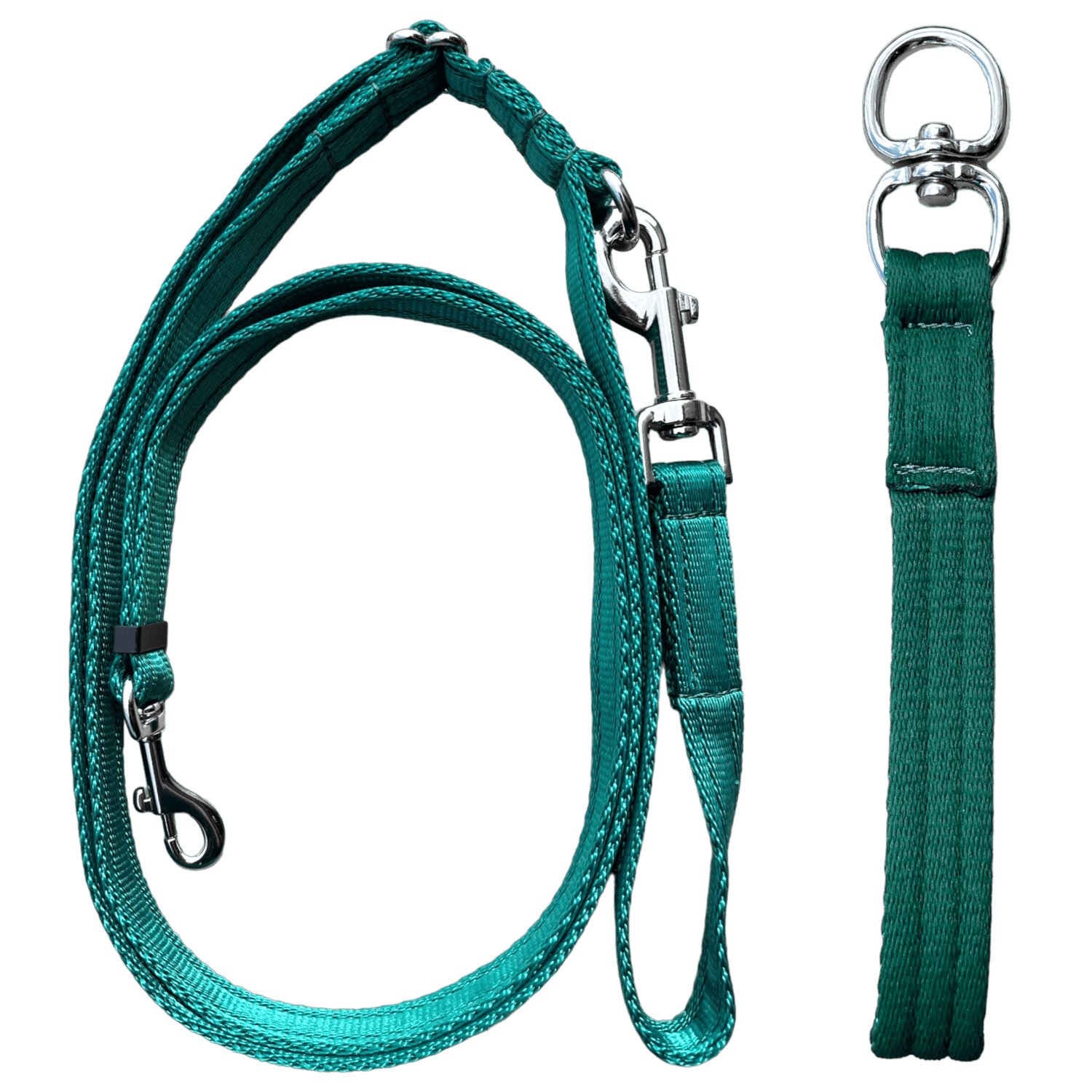 Adjustable Double Ended Dog Lead With Sliding Swivel Handle - Green