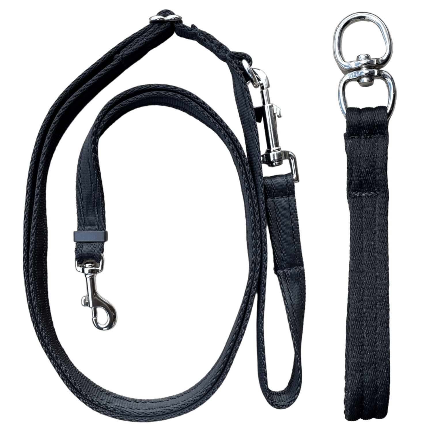 Adjustable Double Ended Dog Lead With Sliding Swivel Handle - Black