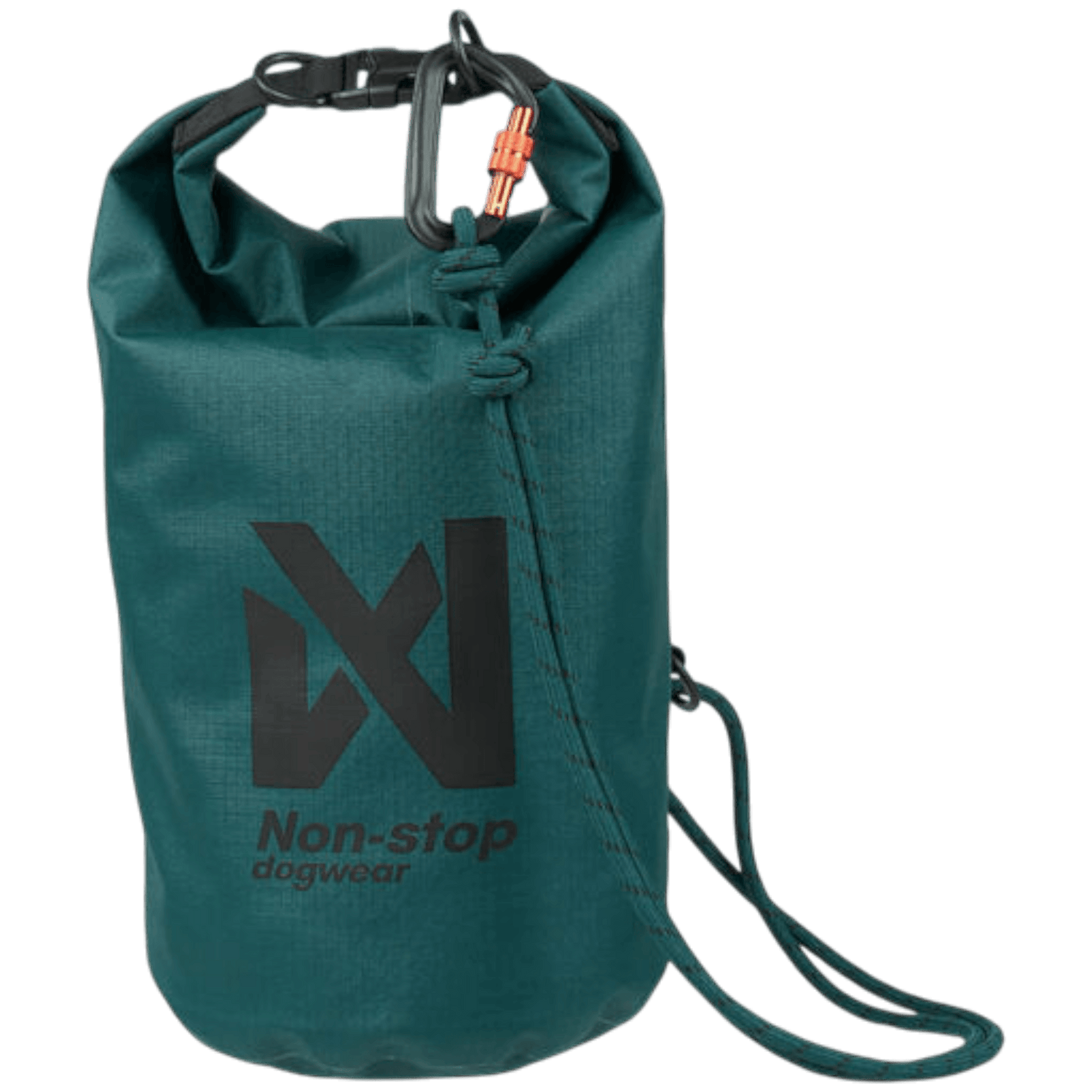 Non-stop Dogwear Multiuse Bag in dark teal with detachable rope sling, ideal for storing gear and converting into a dog leash.