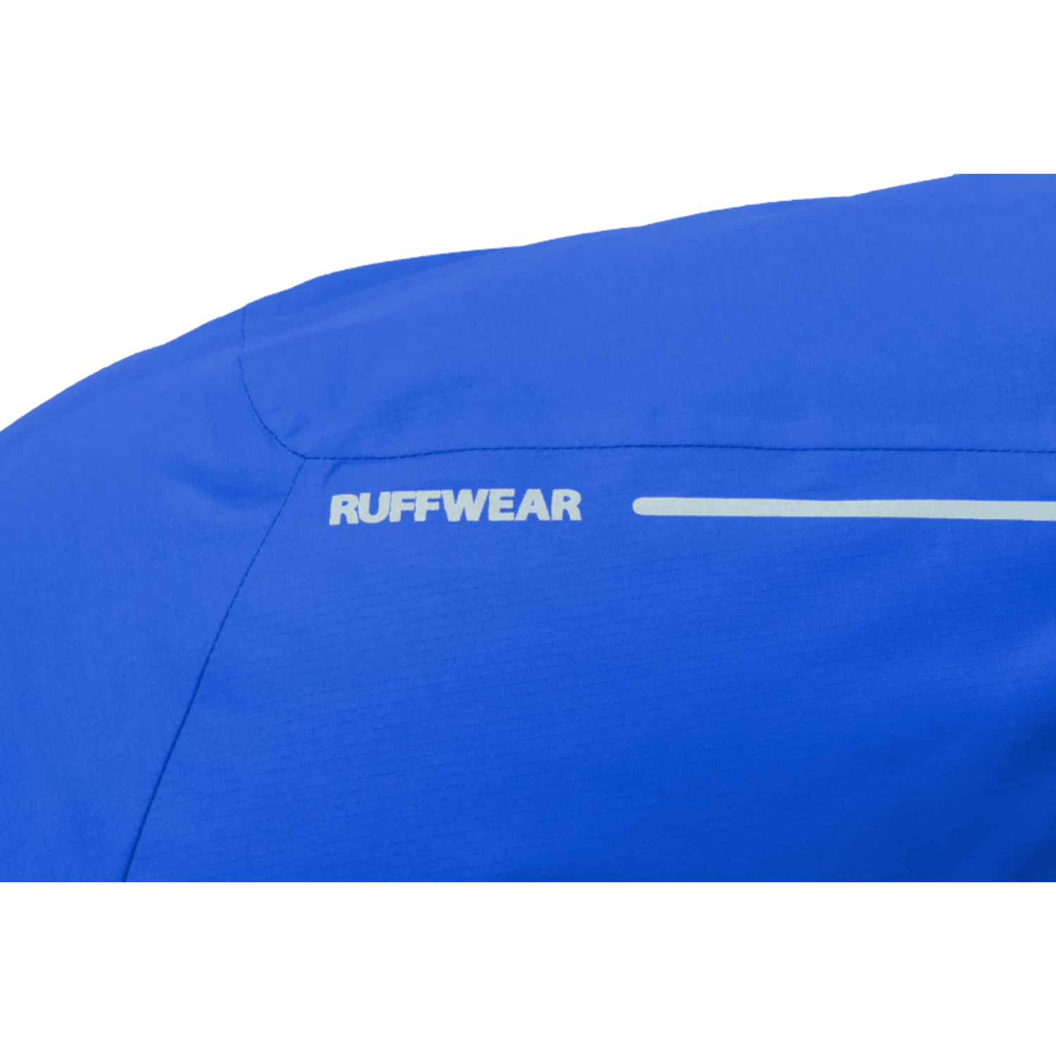 Blue jacket with 'Ruffwear' logo on a white background