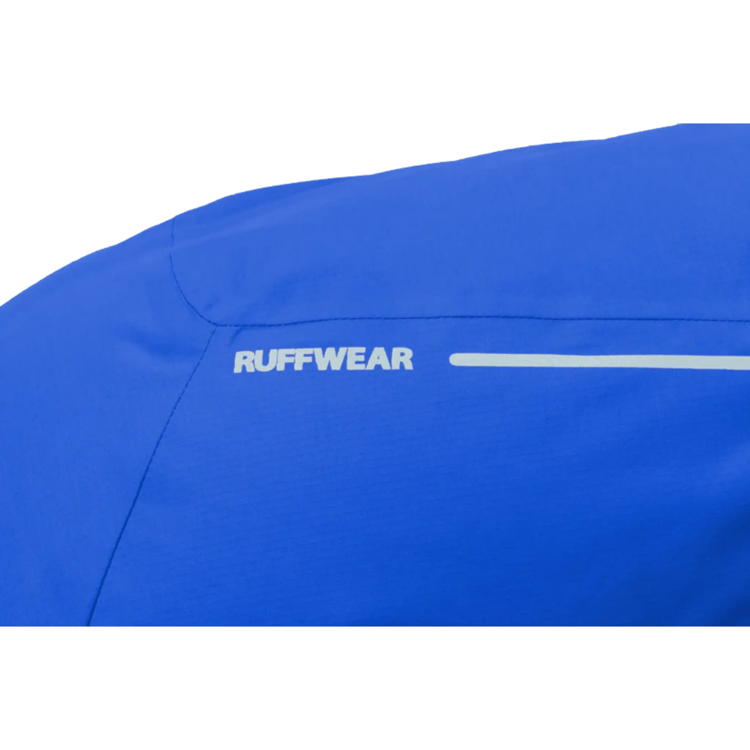 Blue jacket with 'Ruffwear' logo on a white background