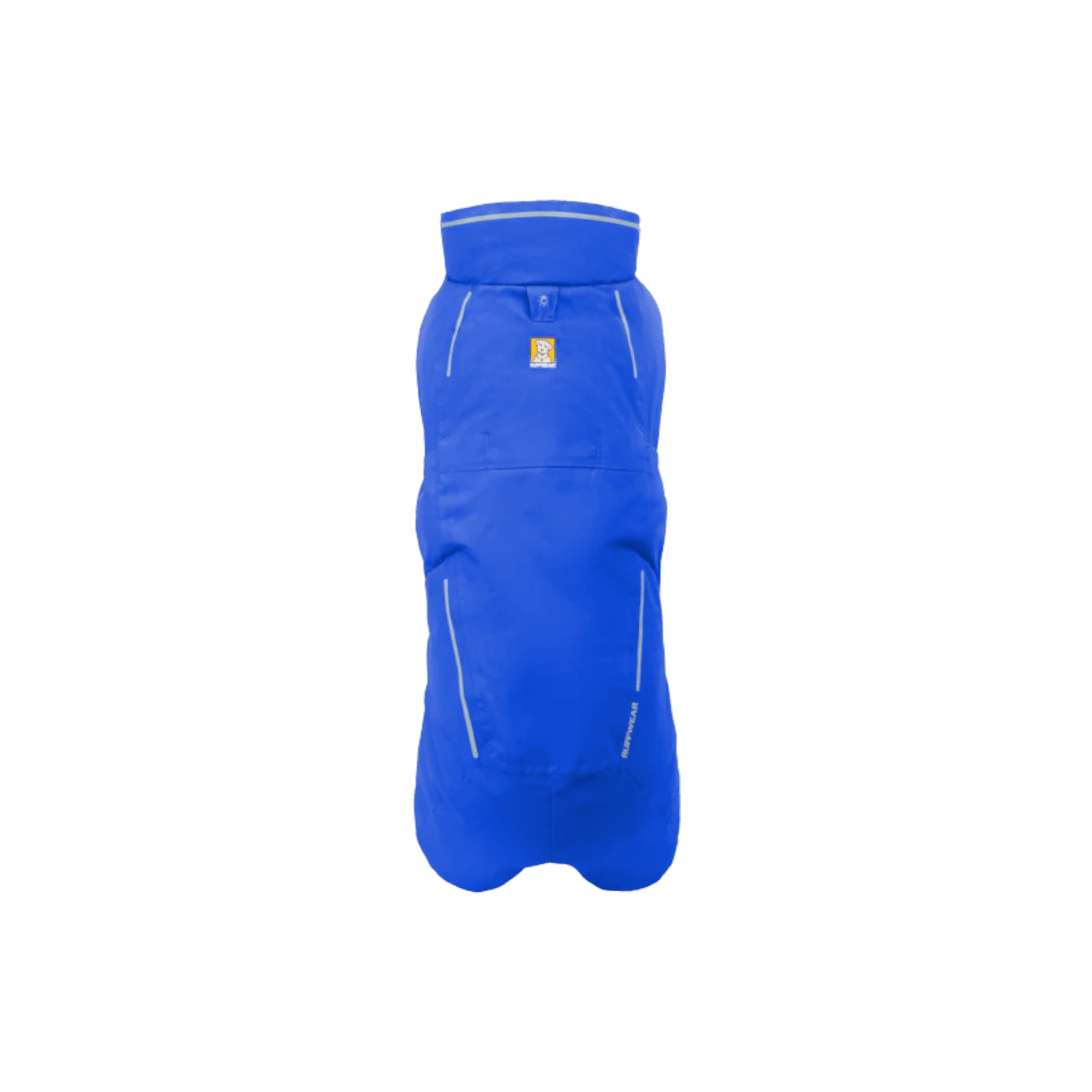Blue insulated dog coat on a white background