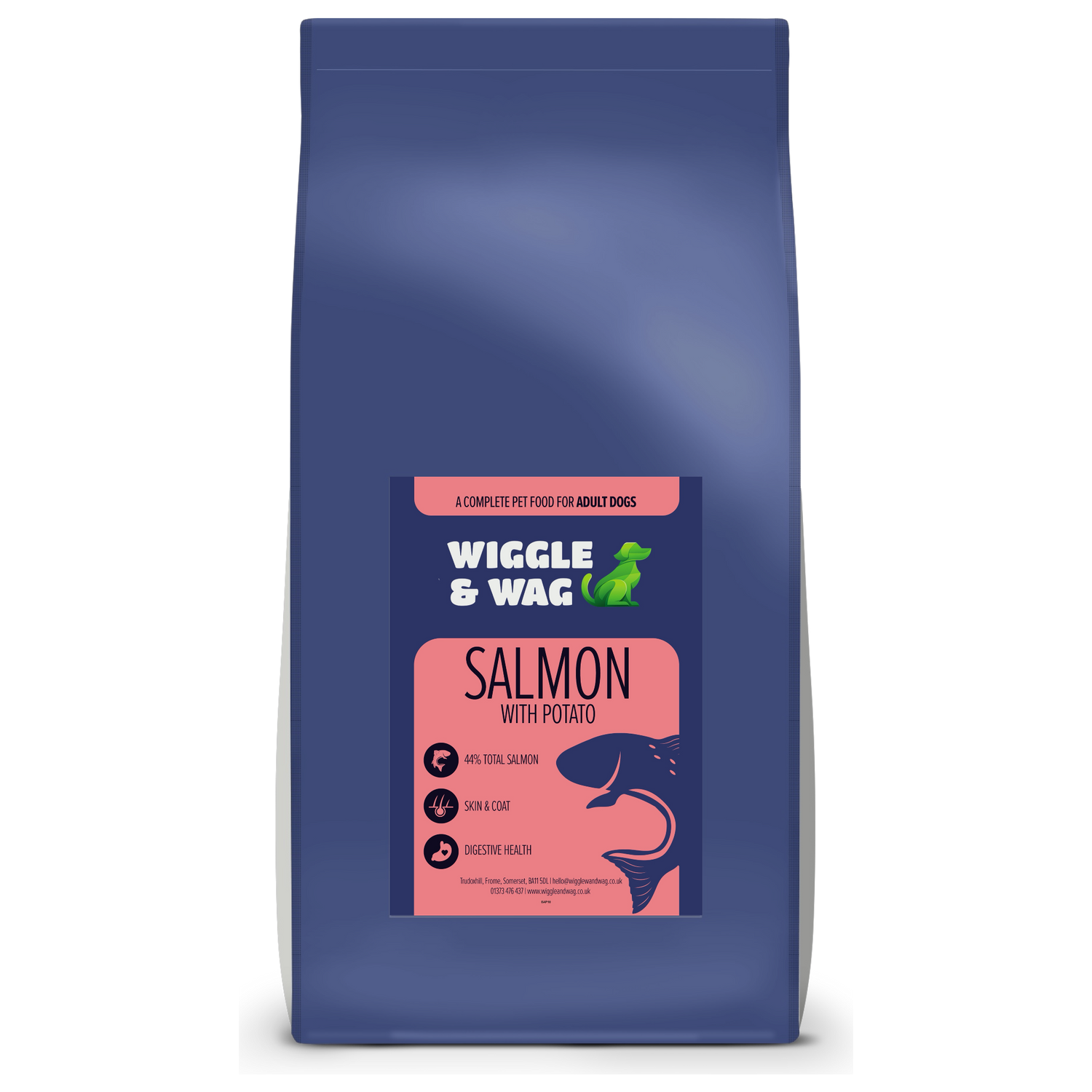 Wiggle and Wag Salmon With Potato, Complete Adult Working Dog Food
