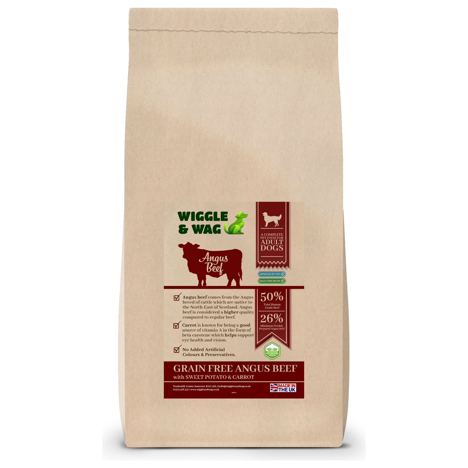 Wiggle and Wag Grain Free Angus Beef With Carrot Complete Adult Dog Food