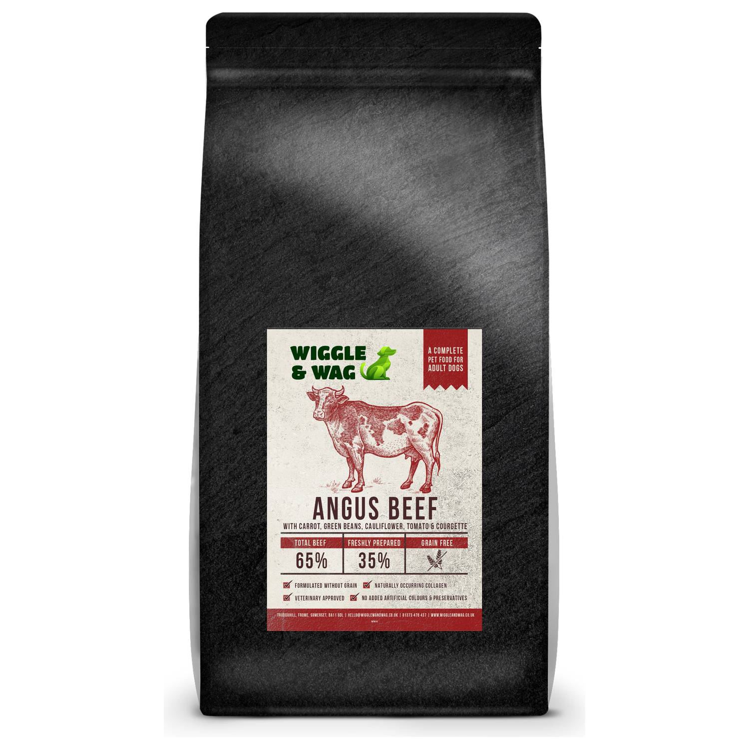 Wiggle and Wag Adult Dog Angus Beef with Carrot, Green Beans, Cauliflower, Tomato & Courgette