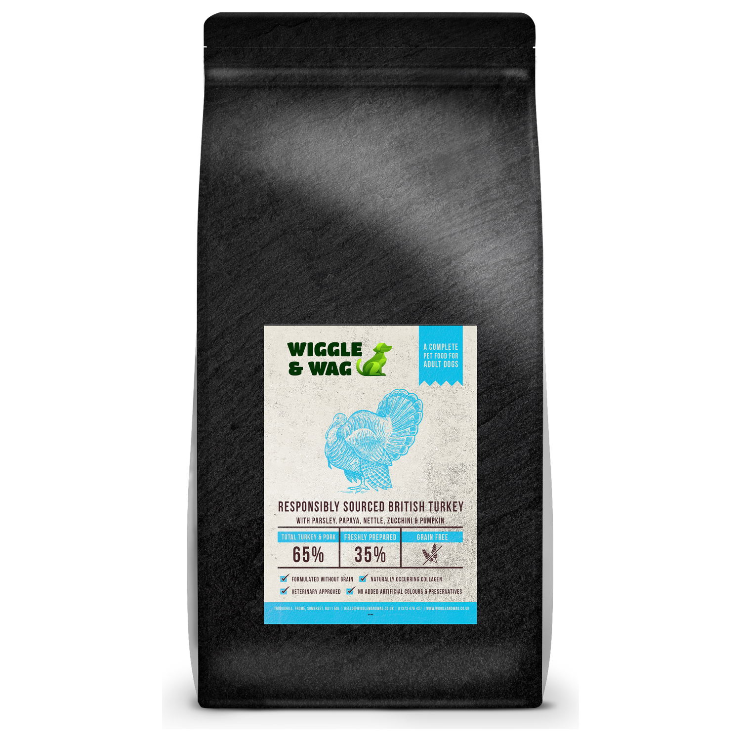 Wiggle and Wag Adult Dog Free Range Turkey with Parsley, Papaya, Nettle, Zucchini & Pumpkin