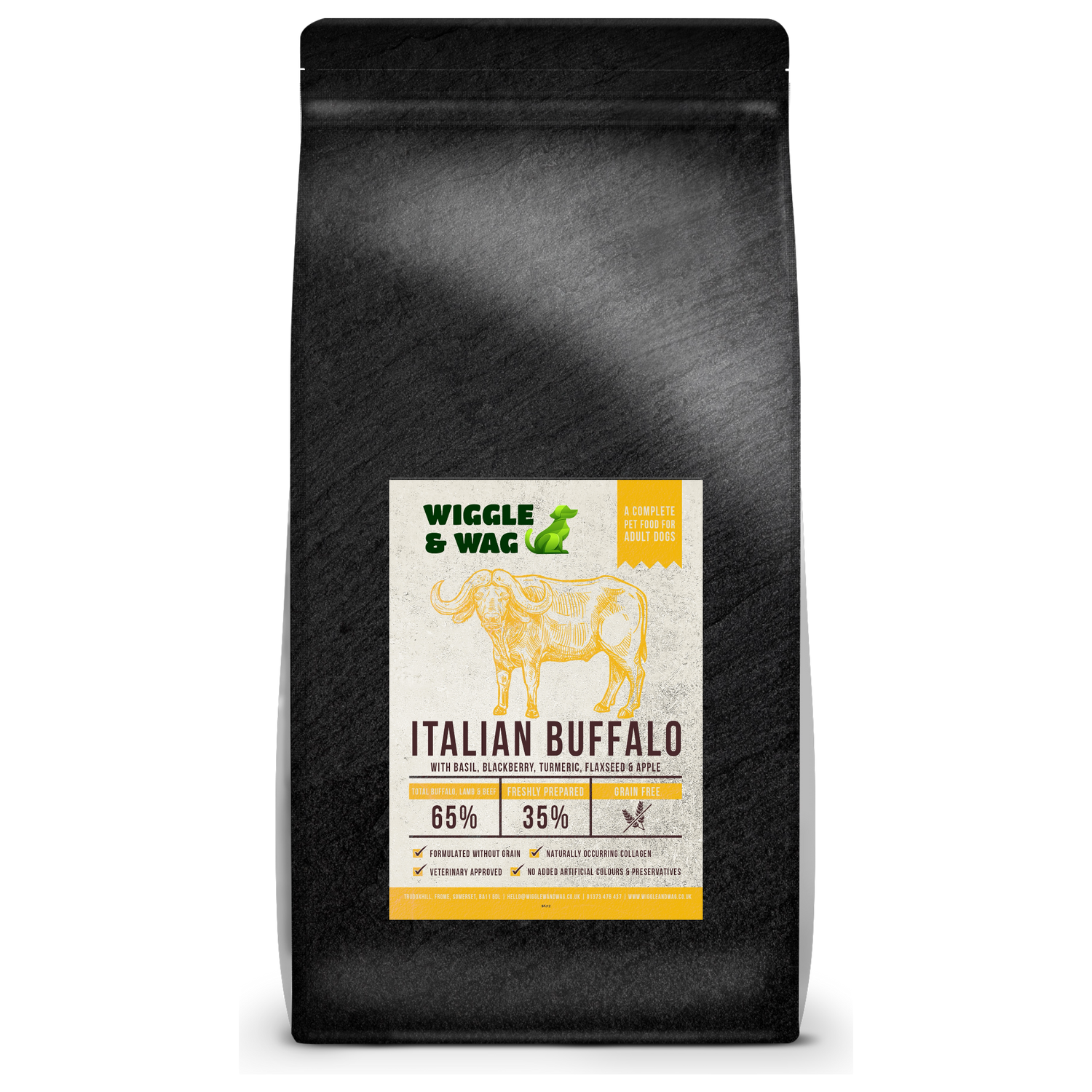 Wiggle and Wag Adult Dog Italian Buffalo with Basil, Blackberry, Turmeric, Flaxseed & Apple
