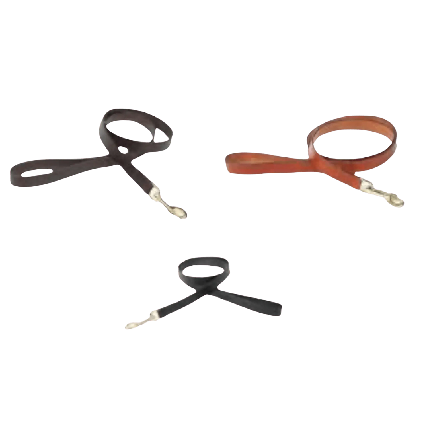 Three Digby & Fox Flat Leather Dog Leads in black, brown, and tan colors, showcasing premium full-grain leather for stylish pet control.