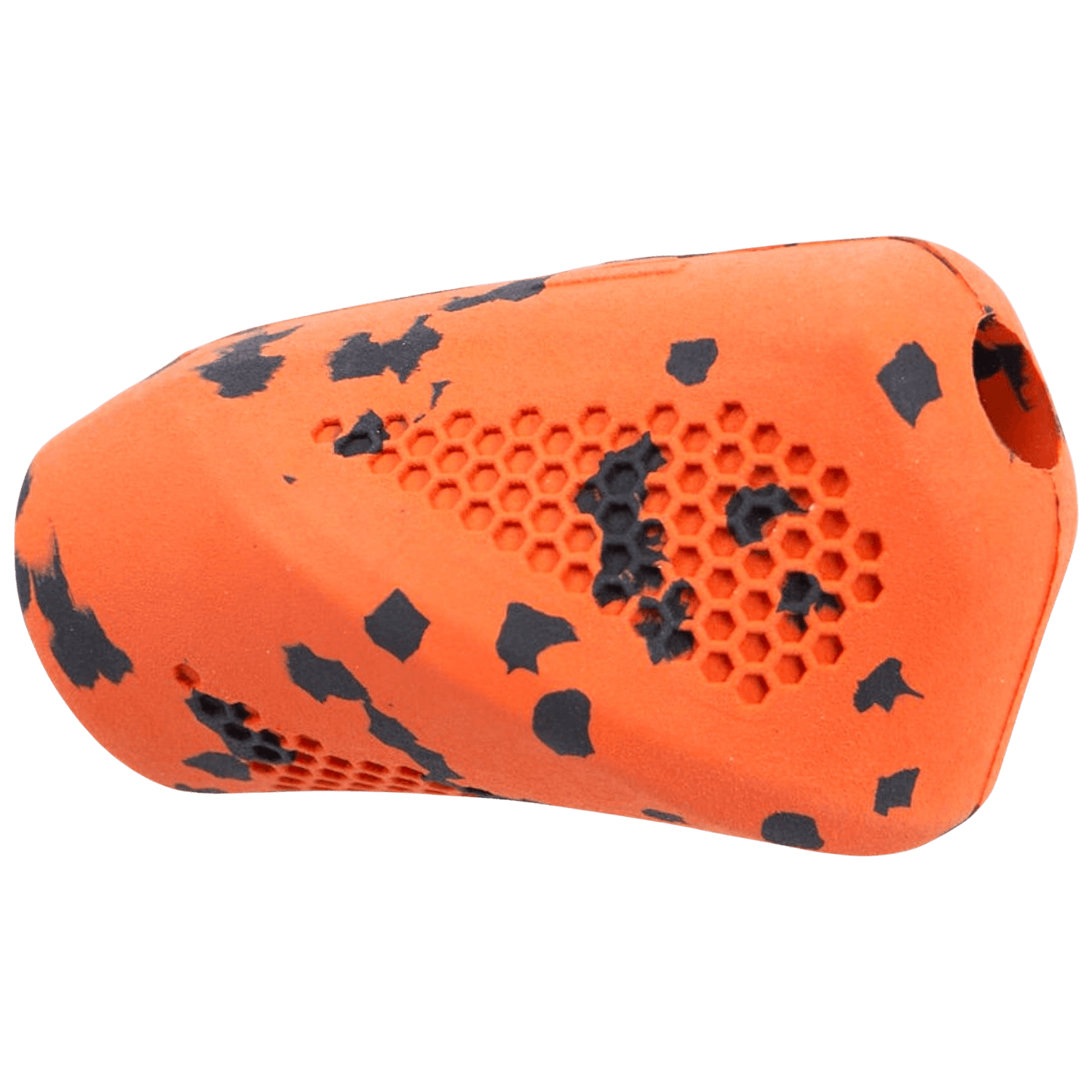 Non-stop dogwear Throw Toy in orange with black speckles, made from durable rubber and bamboo fiber for active dog play.
