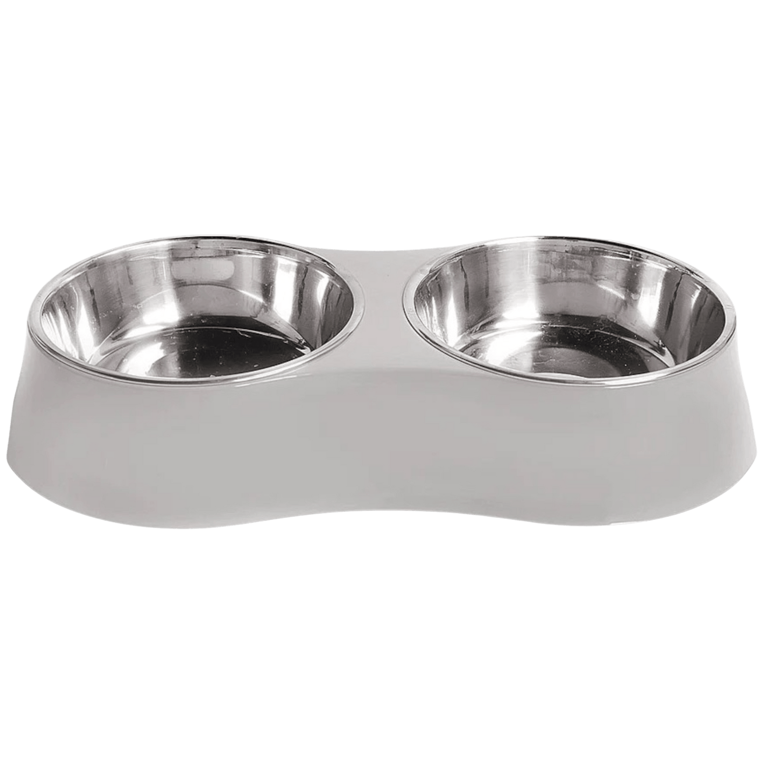 Stylish George Barclay Concave Double Feeding Dog Bowl in grey featuring dual stainless steel bowls for food and water, perfect for modern pet homes.