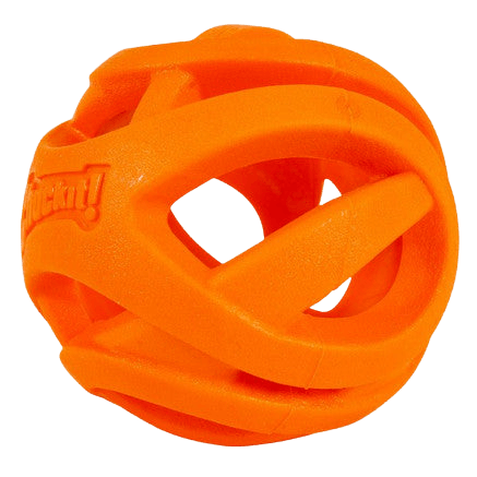 Chuckit Air Fetch Ball for dogs in bright orange with a breathable, hollow mesh design for improved airflow during fetch play.