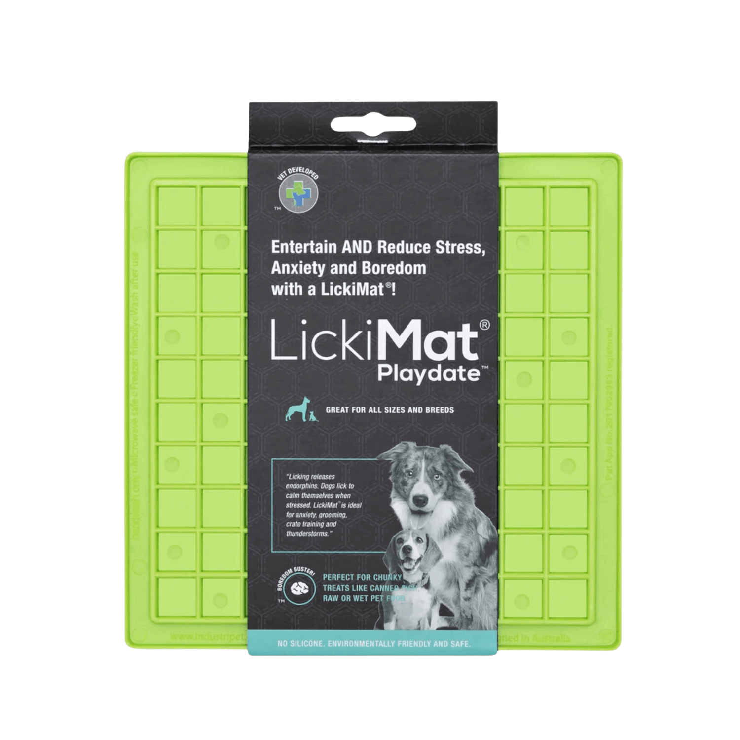 LickiMat® Classic Playdate™ green slow feeder dog bowl designed to reduce stress and promote healthy eating for dogs and cats.