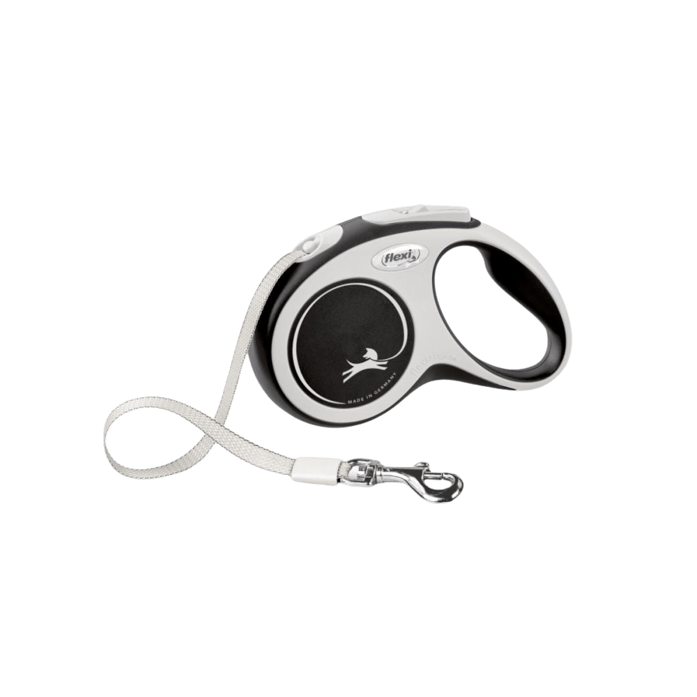 FLEXI New Comfort Retractable Dog Leash - Tape in black and gray with ergonomic grip and durable tape lead for pet walking convenience