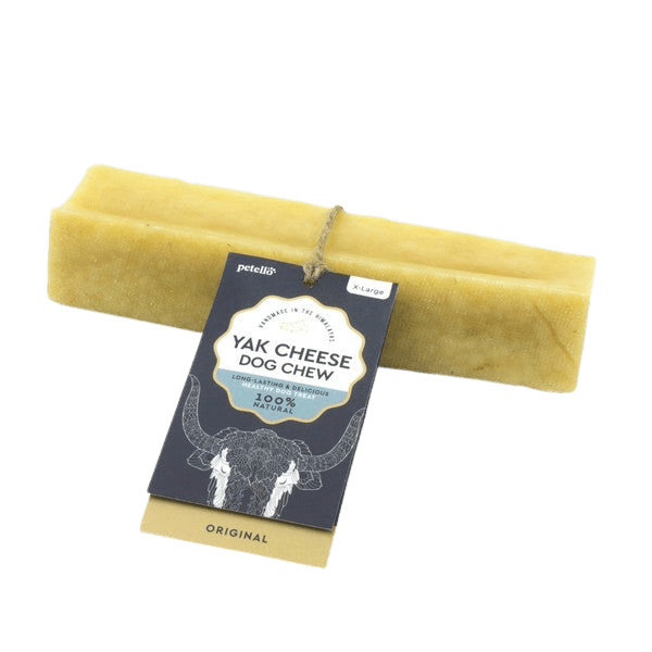 Extra Large Petello Yak Cheese Dog Chew with original flavor tag, designed for strong chewers and large breed dogs seeking a natural treat.
