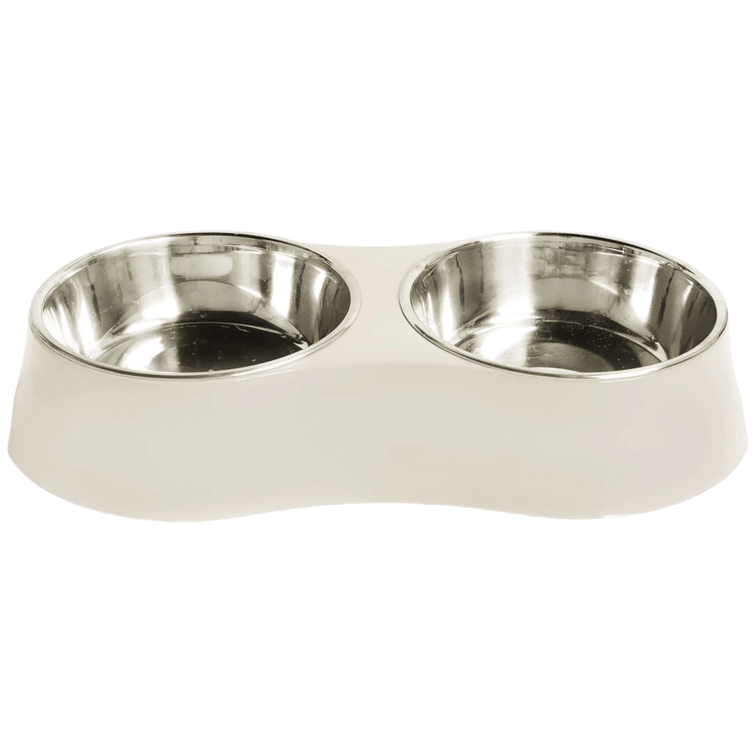 George Barclay Concave Double Feeding Dog Bowl in cream with two stainless steel inserts, ideal for stylish and functional pet feeding.
