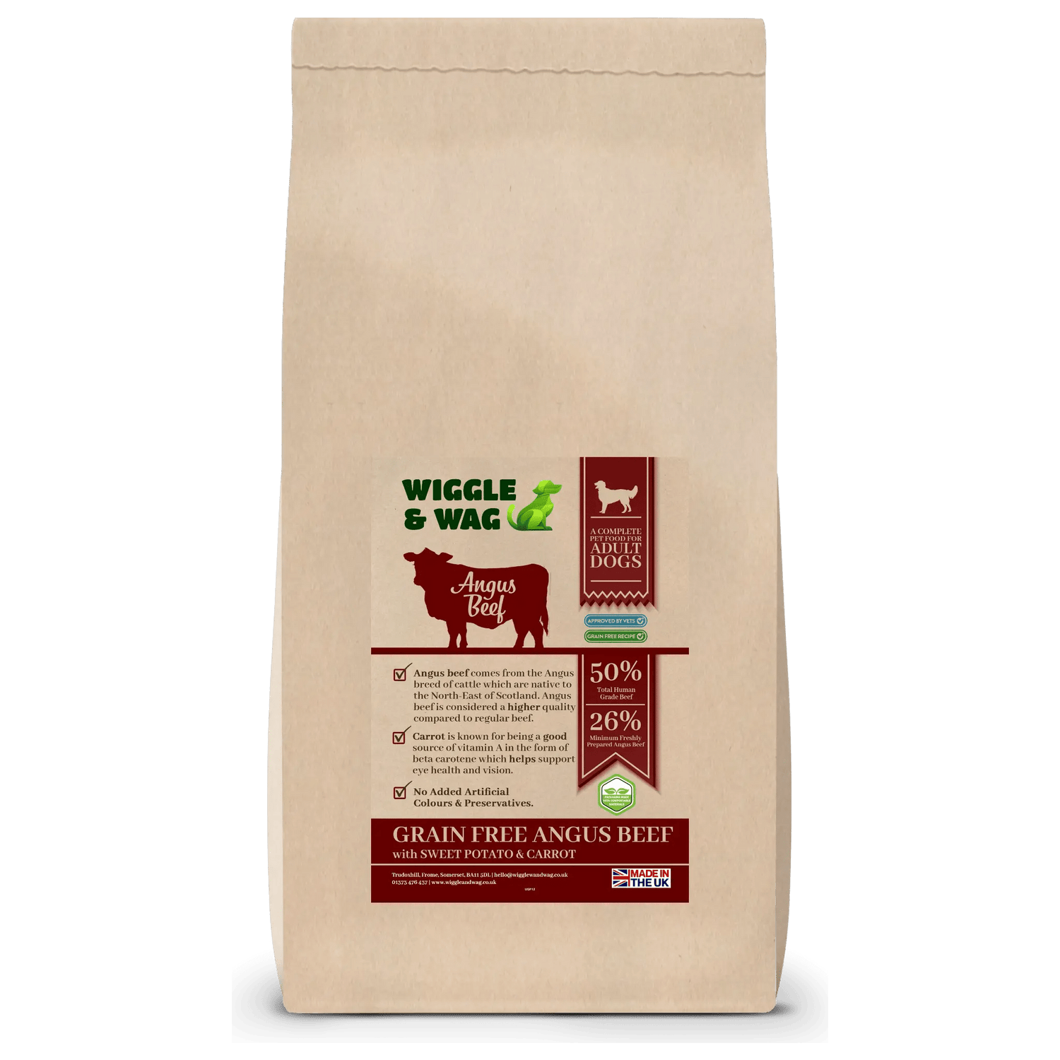 Wiggle & Wag Grain Free Angus Beef Dog Food | Sweet Potato & Carrot (Adult)