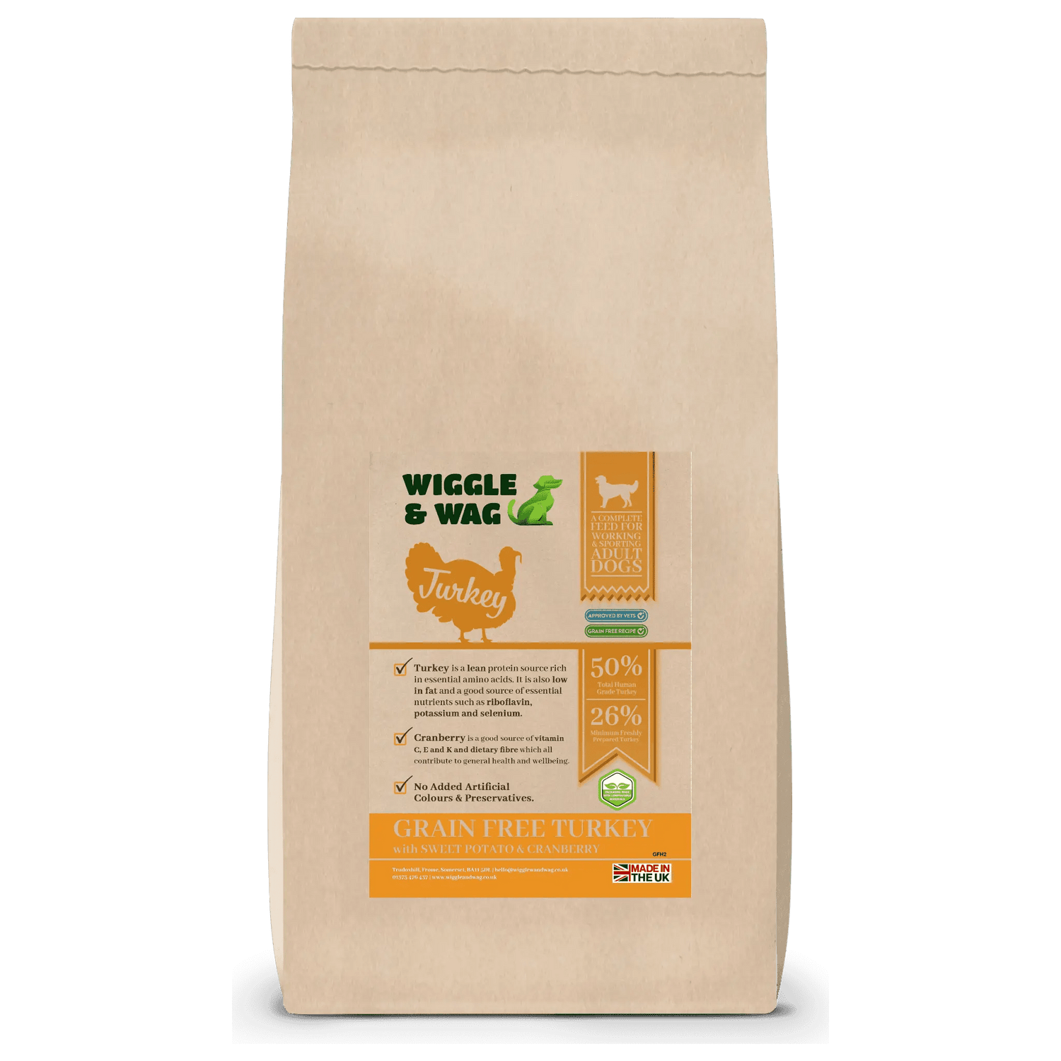 Wiggle & Wag Grain Free Turkey Dog Food | Sweet Potato & Cranberry (Adult)