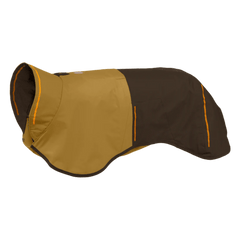 Ruffwear Sun Shower™ Dog Rain Coat in yellow and brown, showcasing waterproof design for pet rain protection in outdoor conditions.