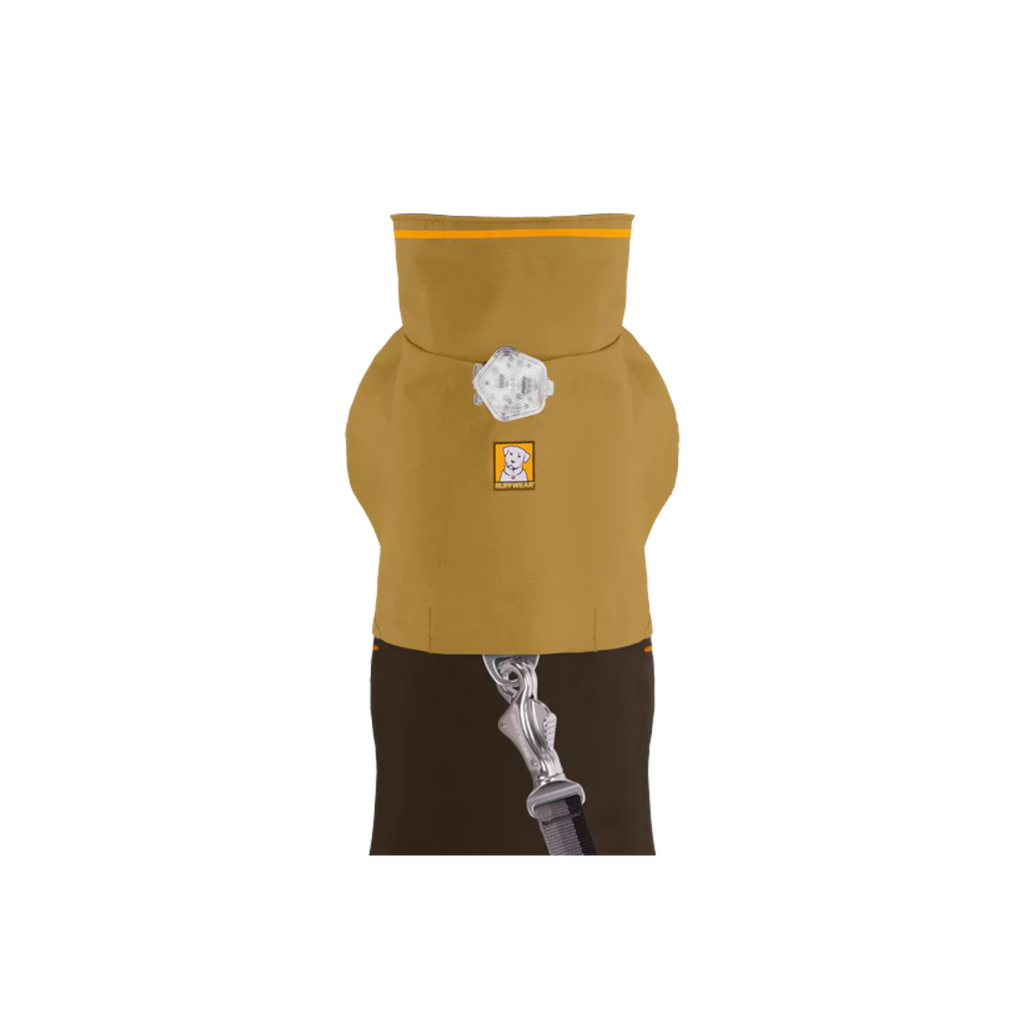 Brown dog coat with a brand logo on a white background