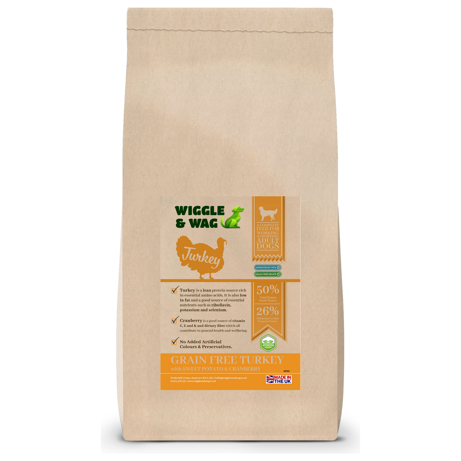 Wiggle & Wag Grain Free Turkey Dog Food | Sweet Potato & Cranberry (Adult)