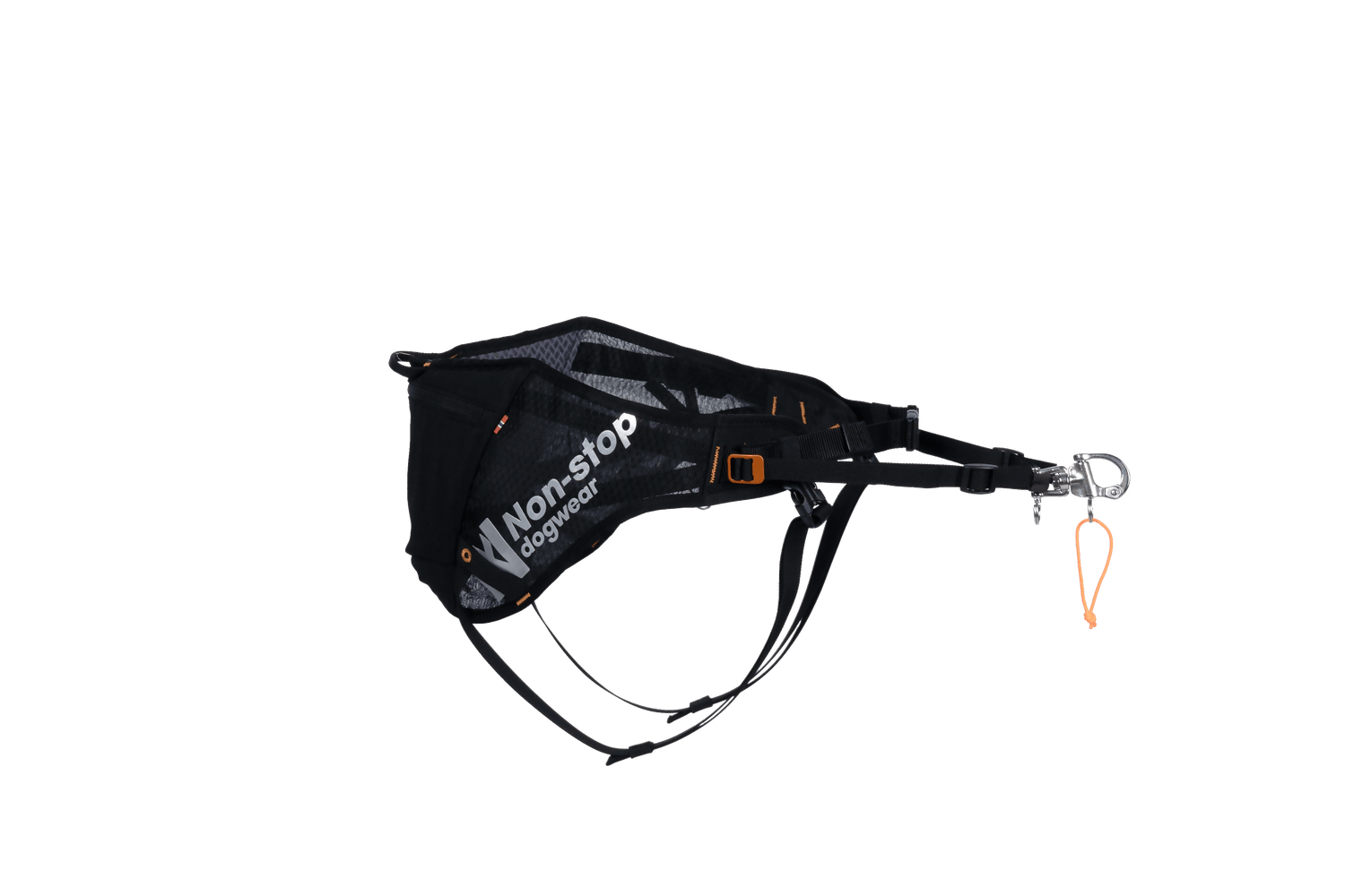 Side view of Non-stop dogwear Loype Belt Pro skijoring belt with durable straps and carabiner, designed for high-performance dog sports.
