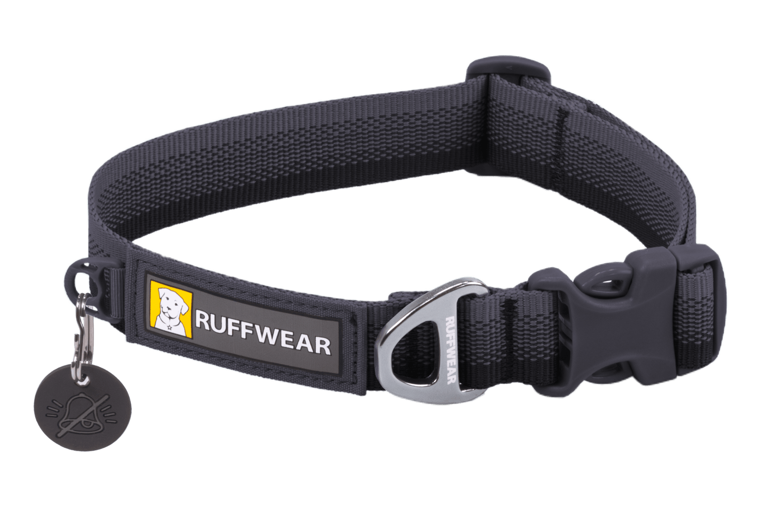 Ruffwear Front Range™ Dog Collar in black with durable Tubelok webbing and aluminum V-ring for secure leash attachment.