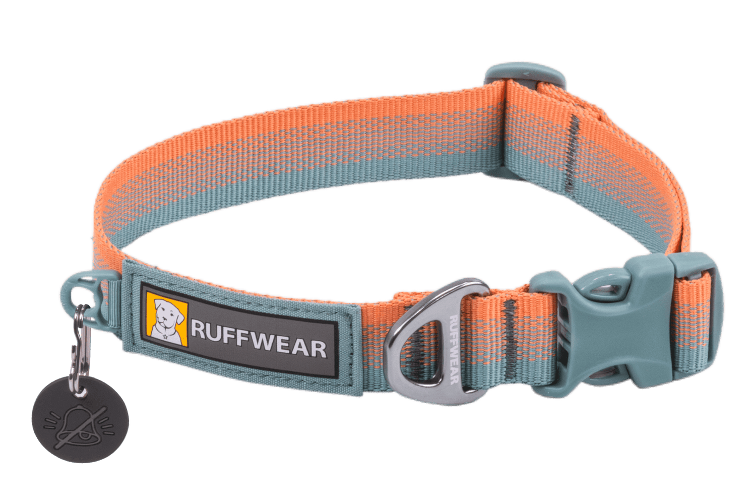 Ruffwear Front Range™ Dog Collar in orange and teal colorway, designed for comfort and durability with a secure metal D-ring.