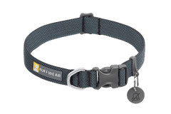 Ruffwear Hi & Light™ Dog Collar in twilight gray with durable buckle, aluminum D-ring, and ID tag attachment for lightweight pet comfort.