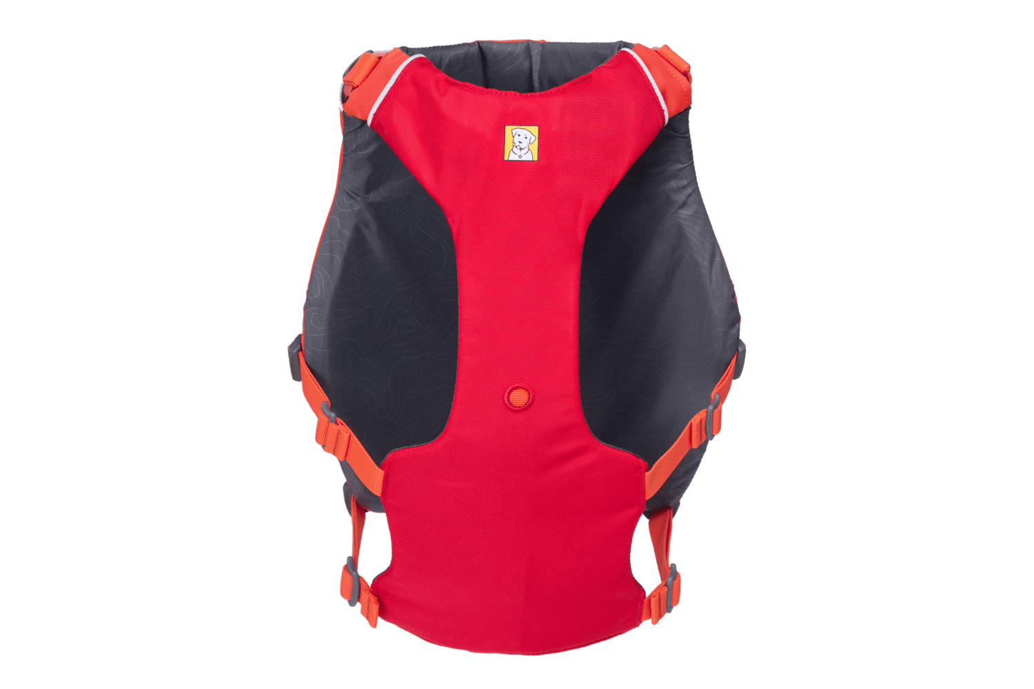 Underside view of Ruffwear - Confluence Life Jacket displaying ergonomic fit and secure buckle system for dog flotation support.