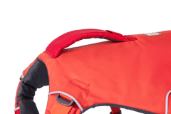 Close-up of Ruffwear - Confluence Life Jacket's padded handle and rugged fabric, emphasizing control and durability for pet safety.