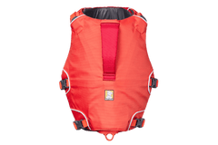 Top-down view of Ruffwear - Confluence Life Jacket showing streamlined design and reinforced handle for lifting dogs during water activities.