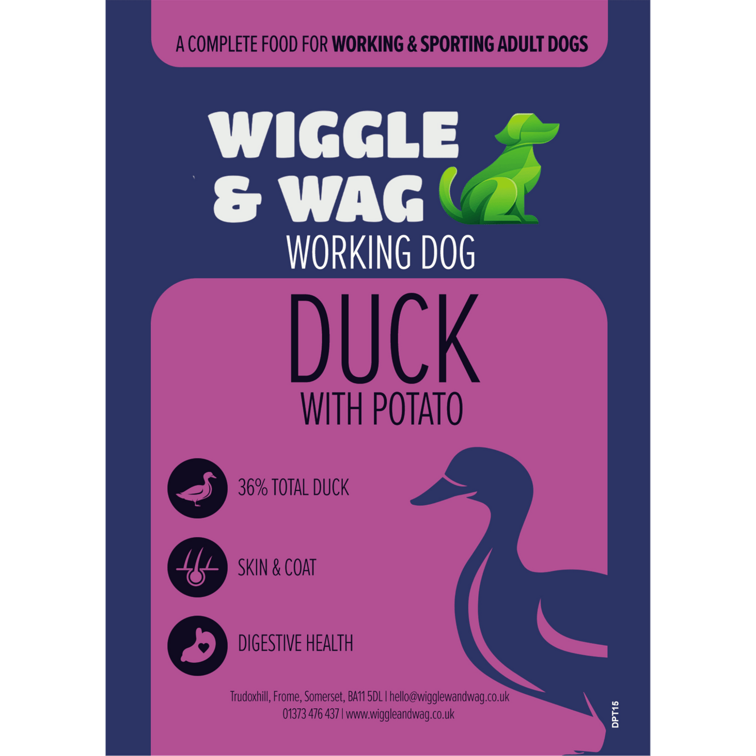 Wiggle and Wag Duck With Potato, Complete Adult Working Dog Food