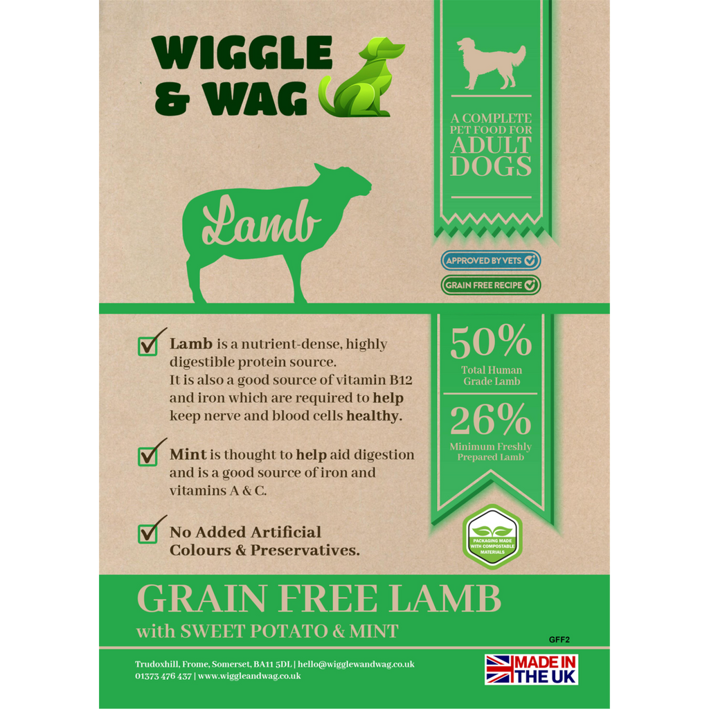 Wiggle and Wag Grain Free Lamb, Sweet Potato & Mint, Complete Adult Dog Food