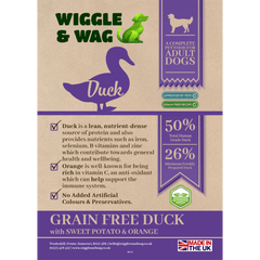Wiggle and Wag Grain Free Duck, Sweet Potato & Orange, Complete Adult Dog Food