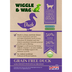 Wiggle and Wag Grain Free Duck, Sweet Potato & Orange, Complete Working Adult Dog Food
