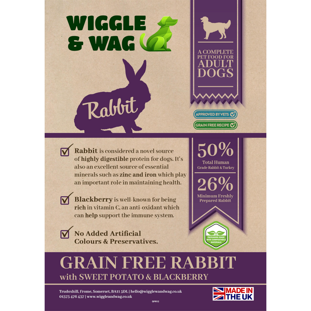 Wiggle and Wag Grain Free Rabbit With Sweet Potato & Blackberry Complete Adult Dog Food