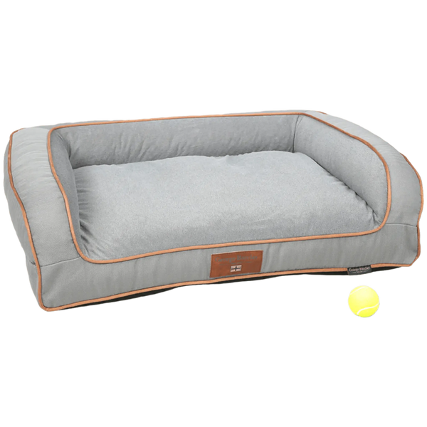 George Barclay Savile Dog Sofa Bed in Mason's Grey with raised sides and soft cushioned base, ideal for stylish pet comfort and support.