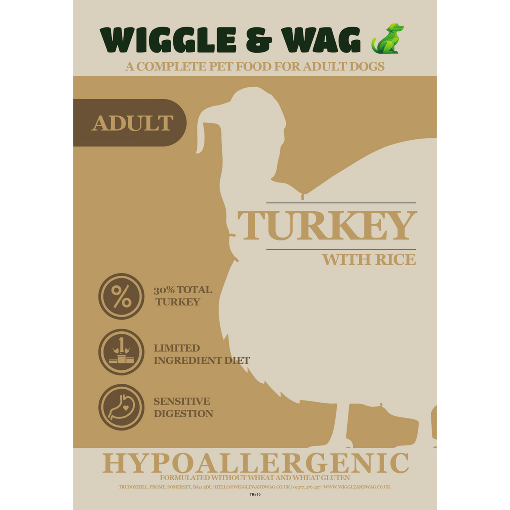 Wiggle and Wag Hypoallergenic Turkye With Rice Complete Adult Dog Food