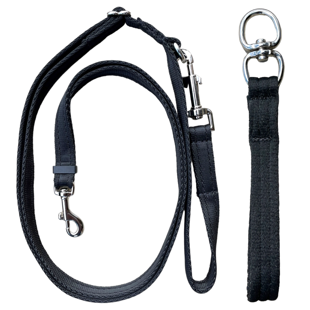 Adjustable Double Ended Dog Lead With Sliding Swivel Handle - Black