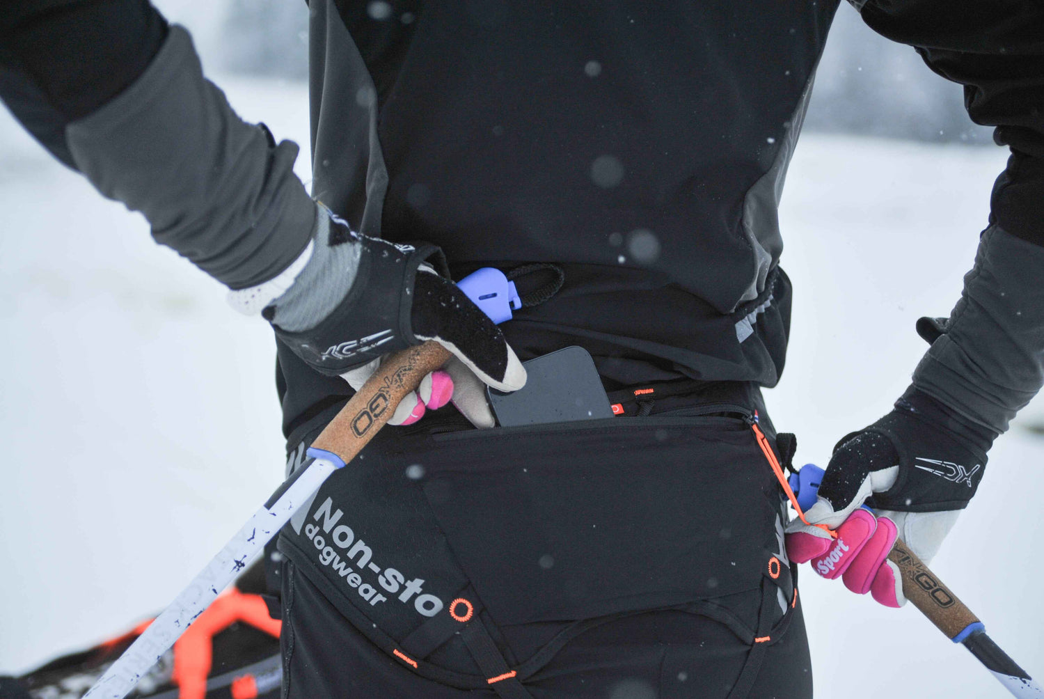 Non-stop dogwear Loype Belt Pro featuring rear storage pocket and adjustable fit, ideal for skijoring and winter dog sports.
