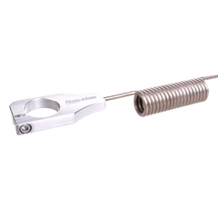 Close-up of the Non-stop dogwear Bike Antenna clamp and spring, showcasing its sturdy build for secure attachment to a bike's handlebar.