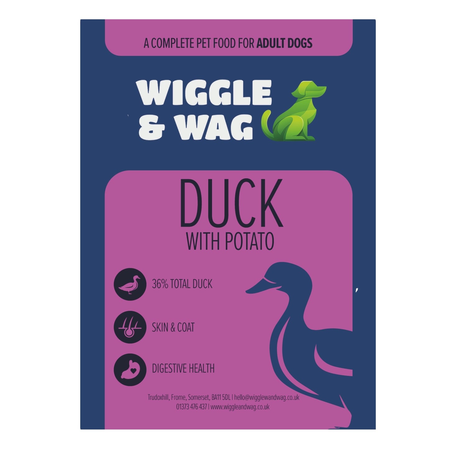Wiggle and Wag Duck With Potato, Complete Adult Dog Food