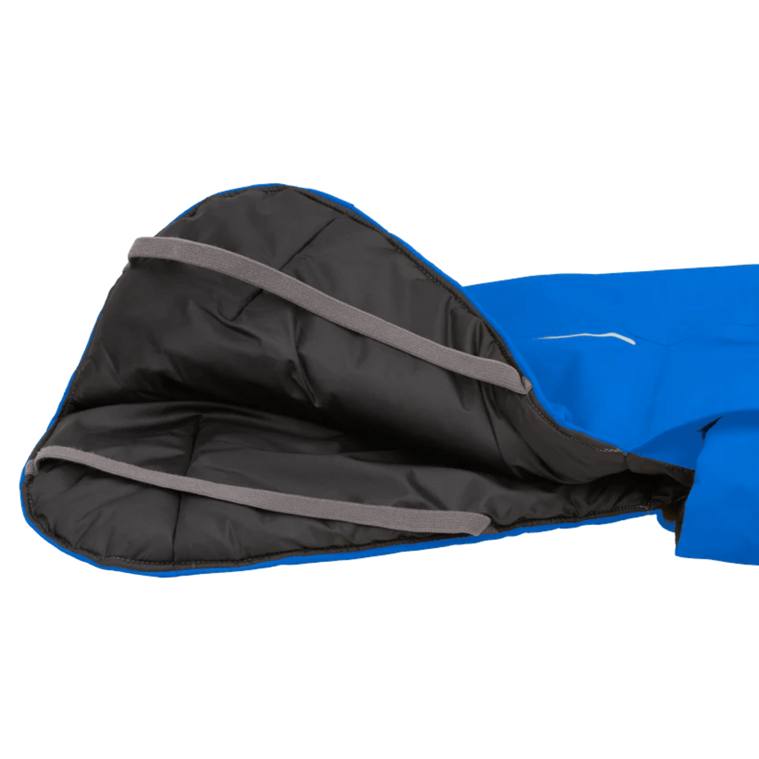 Blue and black sleeping bag on a white background