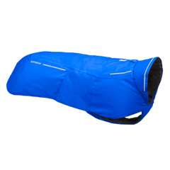 Blue dog coat with black interior on a white background